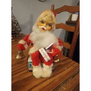 Vintage 1950s Battery Op Santa Claus M-750 Sitting On House Christmas Tin Toy